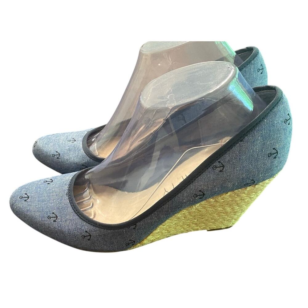 Sole Society Denim Anchor Wedge Heels Espadrille Nautical Sz 8.5 Resort Coastal - Picture 2 of 8